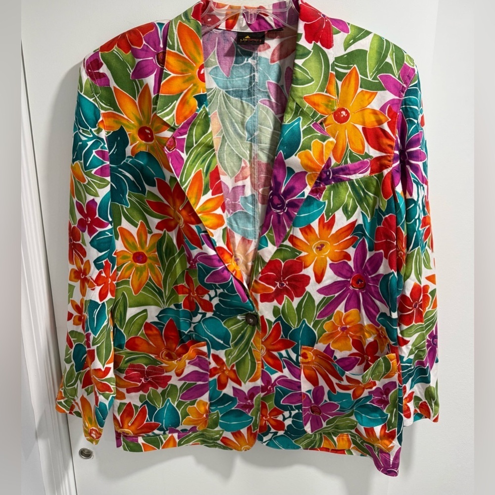 Lizsport Womens Colorful Floral Blazer Jacket Size L - Picture 2 of 11